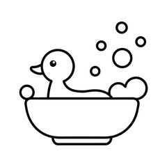  duck icon in bathtub with bubbles white background