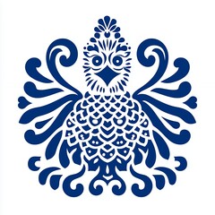 Fototapeta premium Intricate Blue Bird Illustration with Swirling Patterns on White