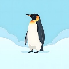 Fototapeta premium Happy World Penguin Day – Cute Stylized Penguin Illustration on Snowy Blue Background, world penguin day