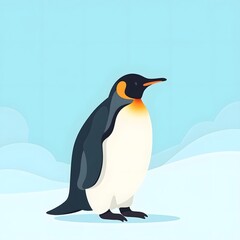 Obraz premium Happy World Penguin Day – Cute Stylized Penguin Illustration on Snowy Blue Background, world penguin day