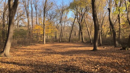 Fototapeta premium Golden Autumn Path Through the Woods.