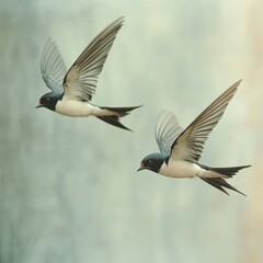 Barn Swallows in Flight: Spring Migration, selective focus, bokeh,blurred background 