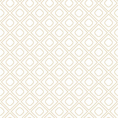 Abstract geometric pattern with crosses, stripes, lines. Seamless vector background. White and gold ornament. Modern reticulated graphic design.