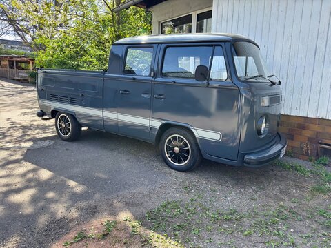 Old vintage VW Bulli T2 Pickup Double Cab from the 1960s and 1970s
