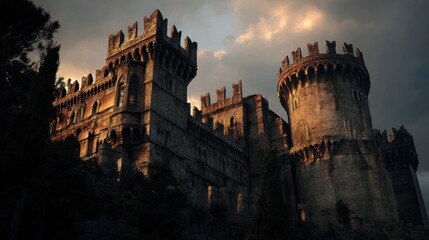 Fototapeta premium Majestic castle fortress at dusk