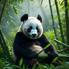 Obraz premium giant panda eating bamboo