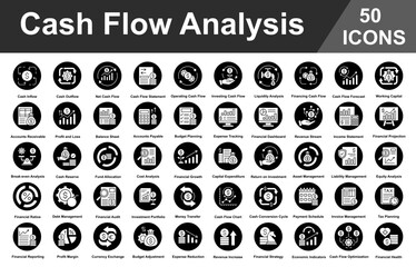 Cash Flow Analysis Editable Icons set. Vector illustration in modern thin circle style of business related icons