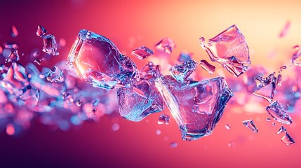 Purple crystal fragments floated in the air