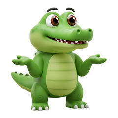 Fototapeta premium Cute Green Cartoon Crocodile Character with Upraised Arms on Transparent Background