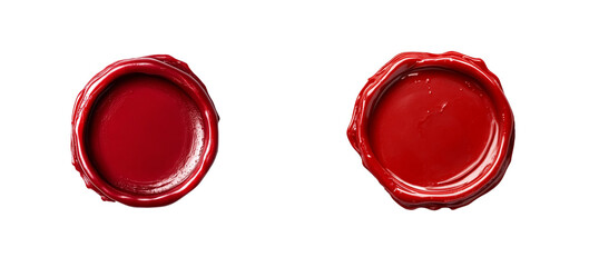 Two red wax seals, isolated on black background, cut out transparent