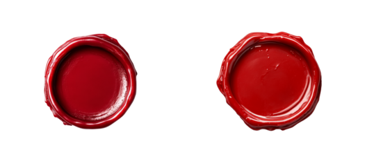 Two red wax seals, isolated on black background, cut out transparent