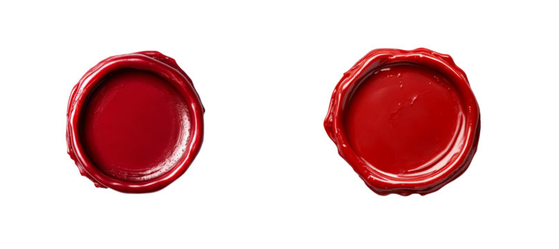 Two red wax seals, isolated on black background, cut out transparent