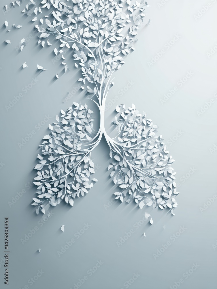 Poster Lungs Depicted in a Paper-Cut Style Transition Into Smoke for a Minimal Health Concept Emphasizing the Importance of Clean Air