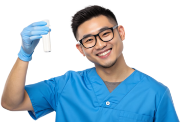 Male doctor holding vial of medicine health worker - png, isolated on transparent background