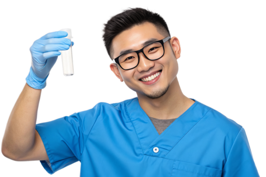 Male doctor holding vial of medicine health worker - png, isolated on transparent background