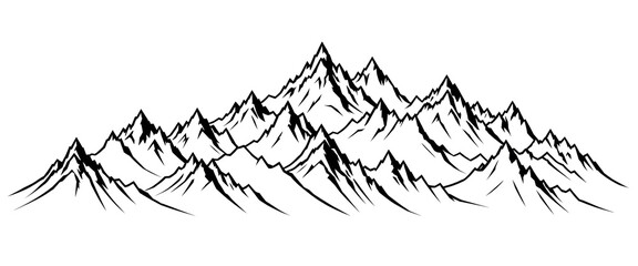 Obraz premium hand-drawn style black and white sketch of jagged mountain range landscape