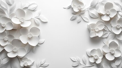 Delicate white floral art arrangement minimalist studio paper craft bright and clean aesthetic design