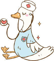 Silly goose wearing blue nurise uniform