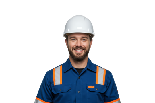 Safety worker with hard hat and uniform portrait - png, isolated on transparent background