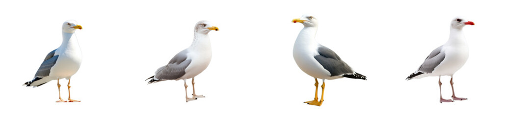 Collection White Seagulls Black Background
