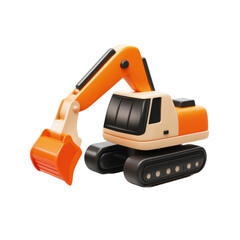 Fototapeta premium Excavator operation construction site toy model bright colors close-up. Isolated on transparent background, png.