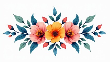 Floral Watercolor Decoration With Buds And Leaves