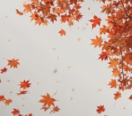 Fototapeta premium Vibrant red and orange maple leaves falling against a pure white backdrop , garden, tree