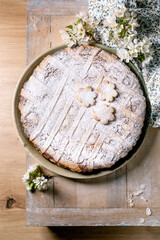 Homemade Pie Pastiera Napolitano with Powdered Sugar Decoration