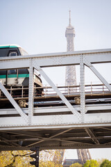 Dreamy spring Eiffel Tower from the metro bridge Bir Hakeim - Paris