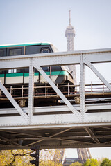 Dreamy spring Eiffel Tower from the metro bridge Bir Hakeim - Paris