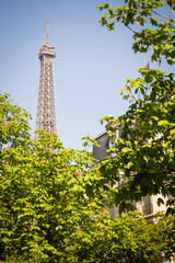 Dreamy spring details of the Eiffel Tower from the city - Paris