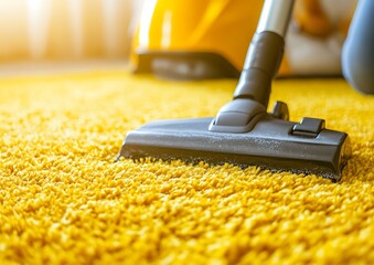 Vacuuming Yellow Carpet Home