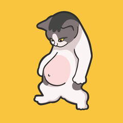 Belly Cat Meme Sticker T-shirt Vector Cute Illustration