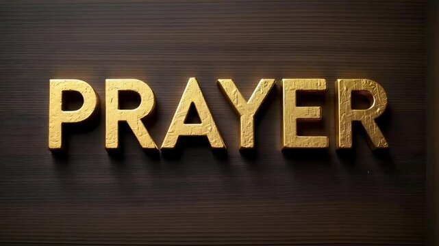 PRAYER gold letters written on a dark wood background