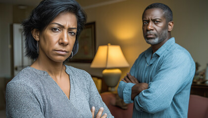 Obraz premium Mature couple having relationship problems at home crossing arms