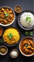 A Colorful Array of Curry Dishes: A Culinary Journey Through Authentic Flavors and Vibrant Indian Cuisine.
