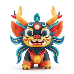 Fototapeta premium A stylized, colorful, cartoon dragon figurine.