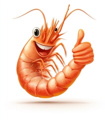 Obraz premium Happy shrimp thumbs-up, white background, seafood