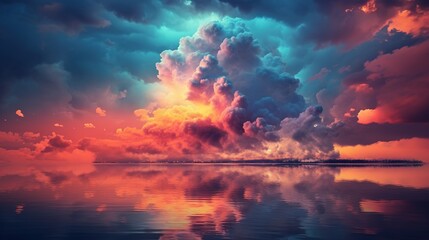 Fototapeta premium Abstract colorful sunset sky with clouds and water Created Photo