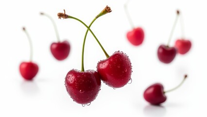 Fresh Red Cherries With Water Droplets