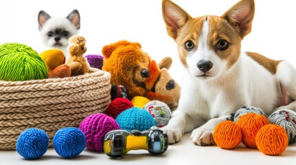 Colorful Pet Accessories on White Background