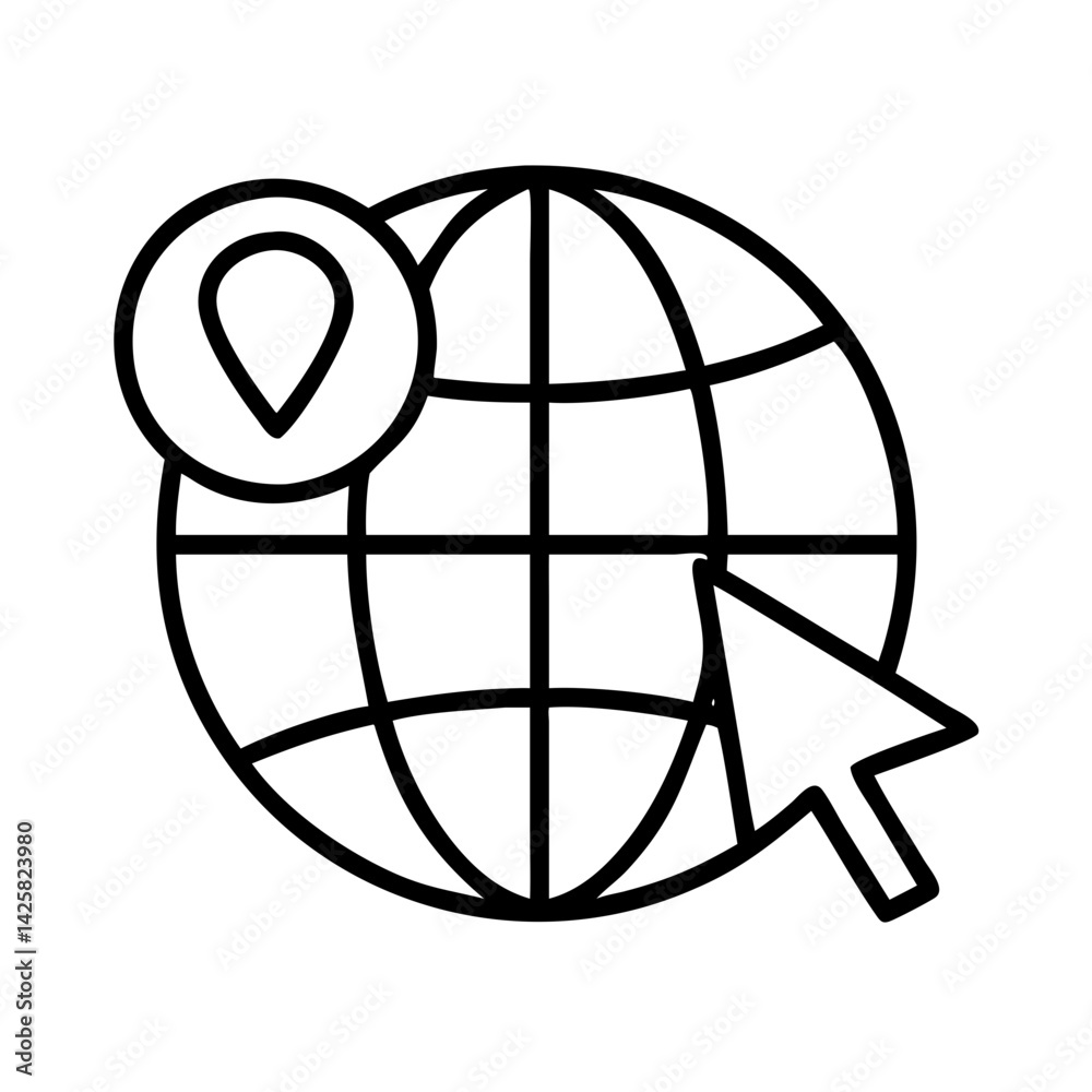 Poster Globe location pointer world map navigation cursor internet website global network connect online