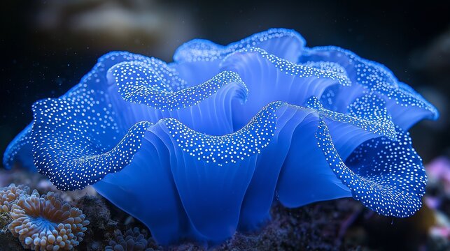 Close-up of Heliopora coerulea (blue coral) showing vivid blue skeleton underwater generative ai illustration