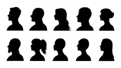 set of portraits women and man silhouette vector on white background