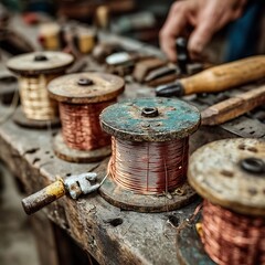 Vintage Copper Wire Reels Workshop