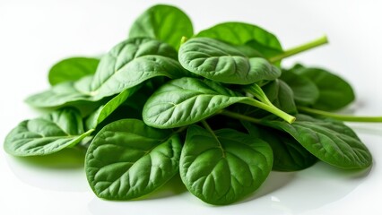 Fototapeta premium Fresh Spinach Leaves Pile on White