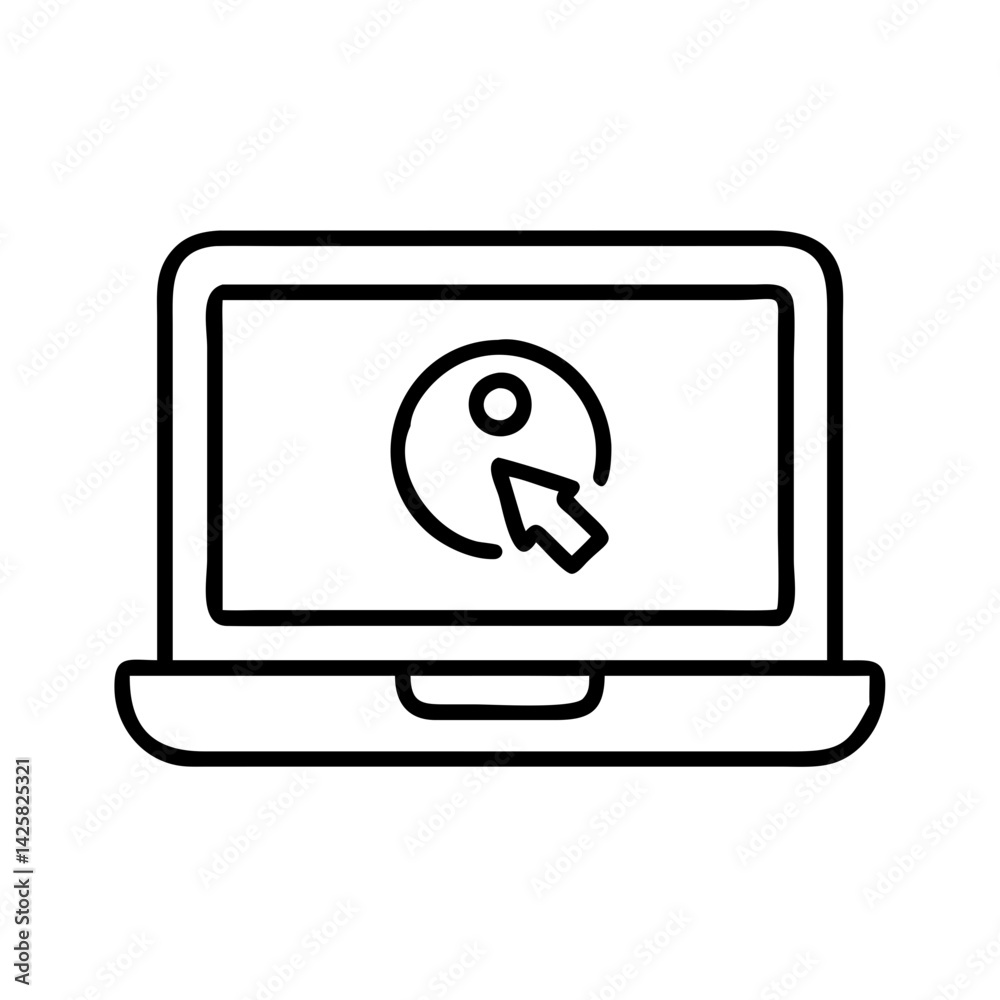 Poster Laptop computer with pointer icon for online access technology and digital interface design concept