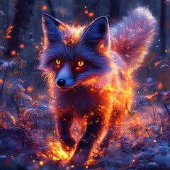 Fototapeta premium Bioluminescent Fox Glows in Enchanted Woods Image