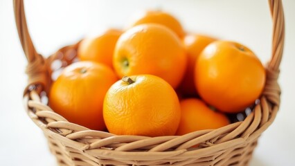 Oranges In Wicker Basket- Citrus Fruit