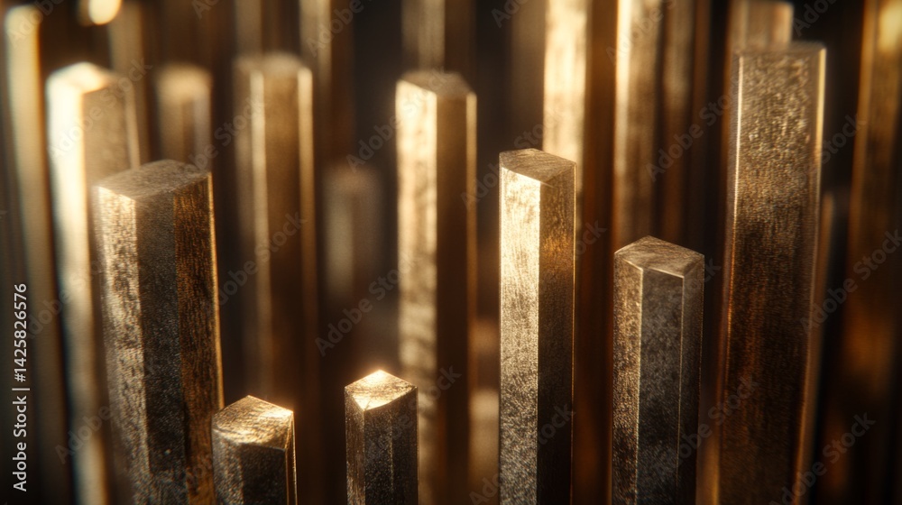 Aufkleber a close-up of a d bar graph with textured metallic bars representing market growth, set against a da